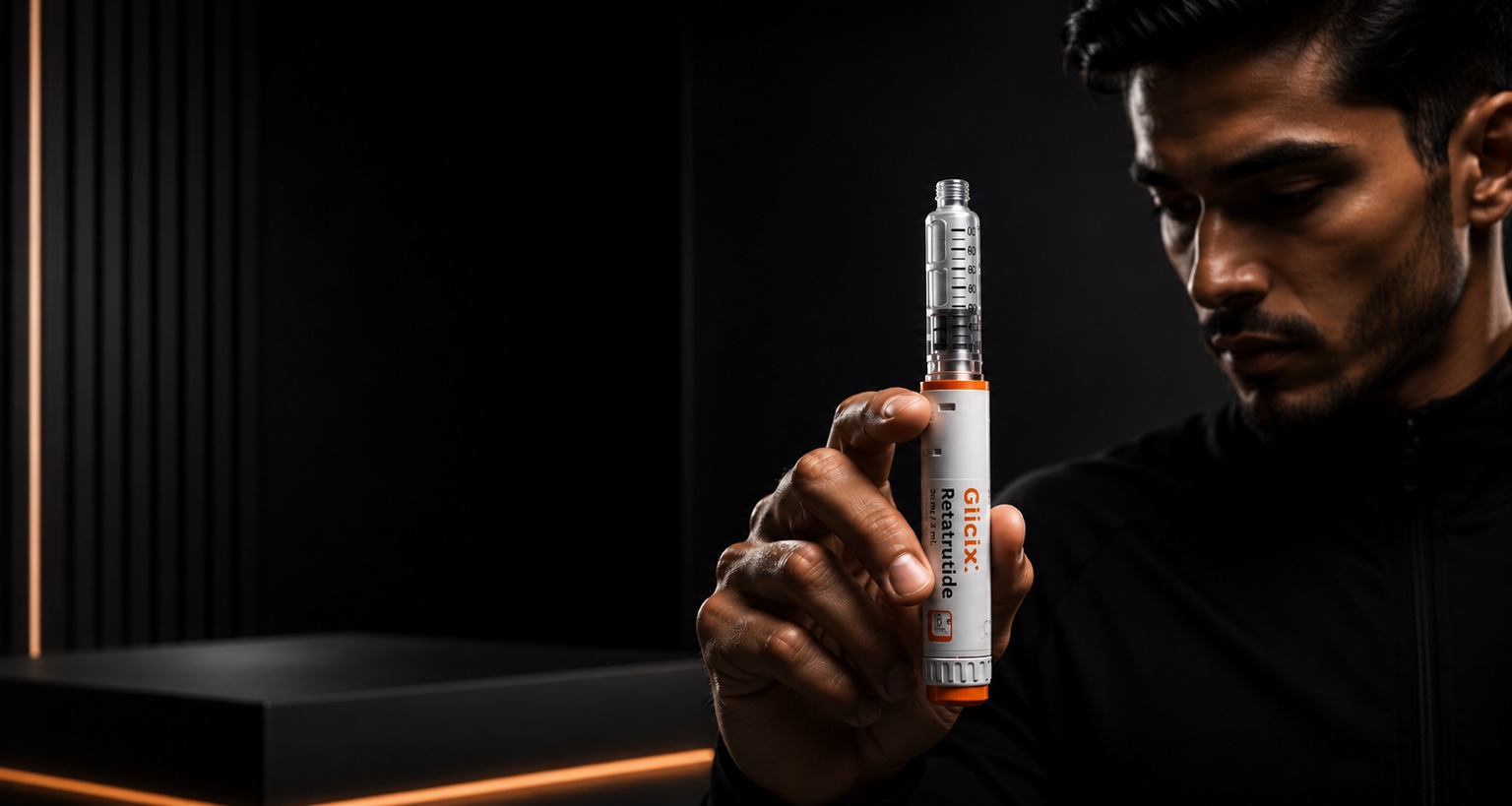 Premium researchomgeving met glazen vials op een matzwarte werkbank